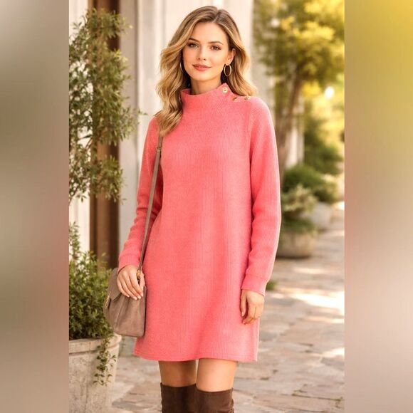 LOFT Sweaters - Loft Dress Womens Large Orange Cowl Neck Sweater Dress Long Sleeve Knee Length M